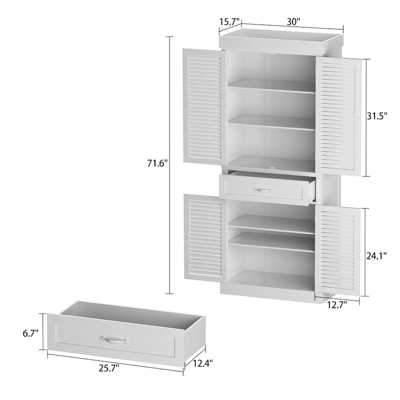 30-Inch Wooden Storage Cabinet with Adjustable Shelves - White