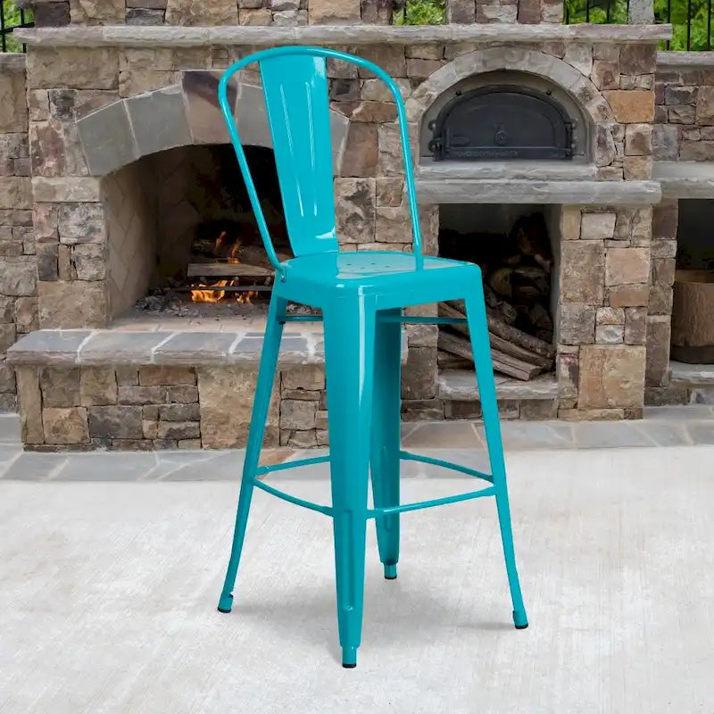 4 Pack 30  High Metal Indoor-Outdoor Barstool with Back - Kitchen Furniture