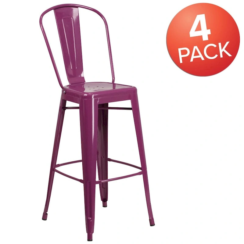 4 Pack 30  High Metal Indoor-Outdoor Barstool with Back - Kitchen Furniture