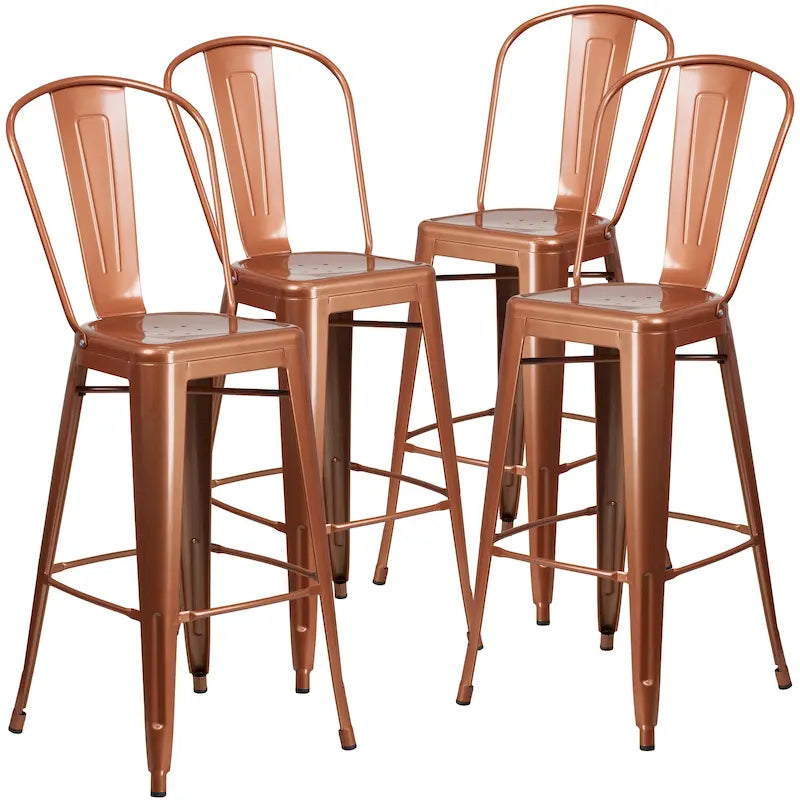 4 Pack 30  High Metal Indoor-Outdoor Barstool with Back - Kitchen Furniture