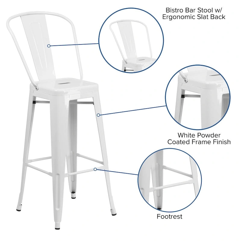 4 Pack 30  High Metal Indoor-Outdoor Barstool with Back - Kitchen Furniture