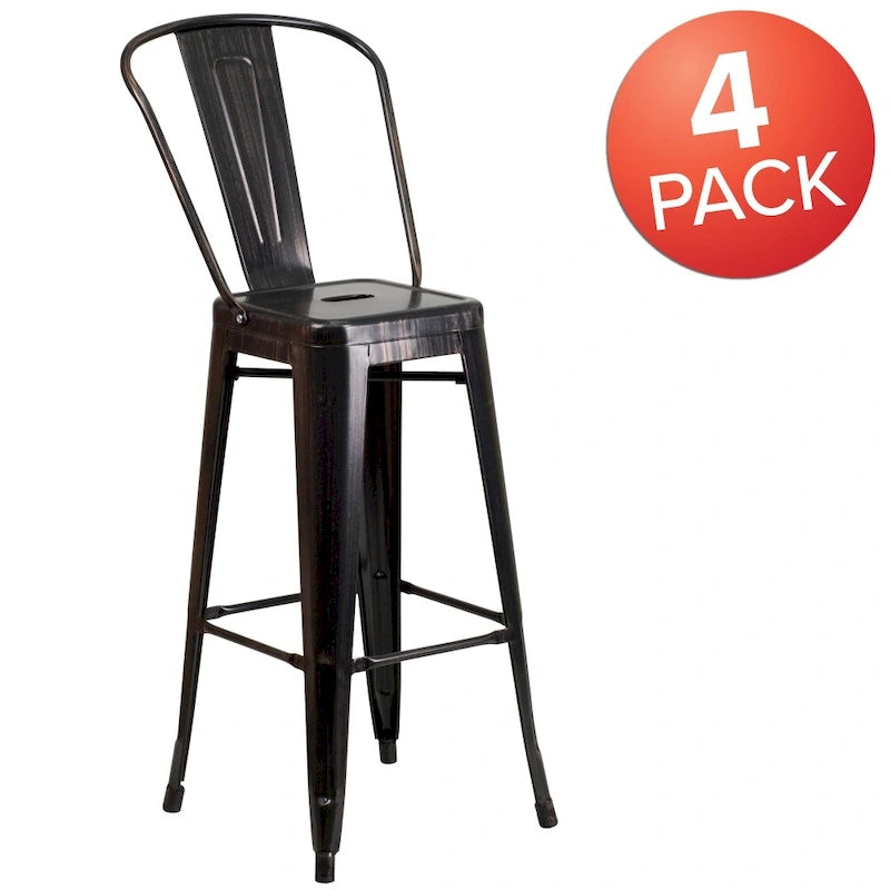 4 Pack 30  High Metal Indoor-Outdoor Barstool with Back - Kitchen Furniture