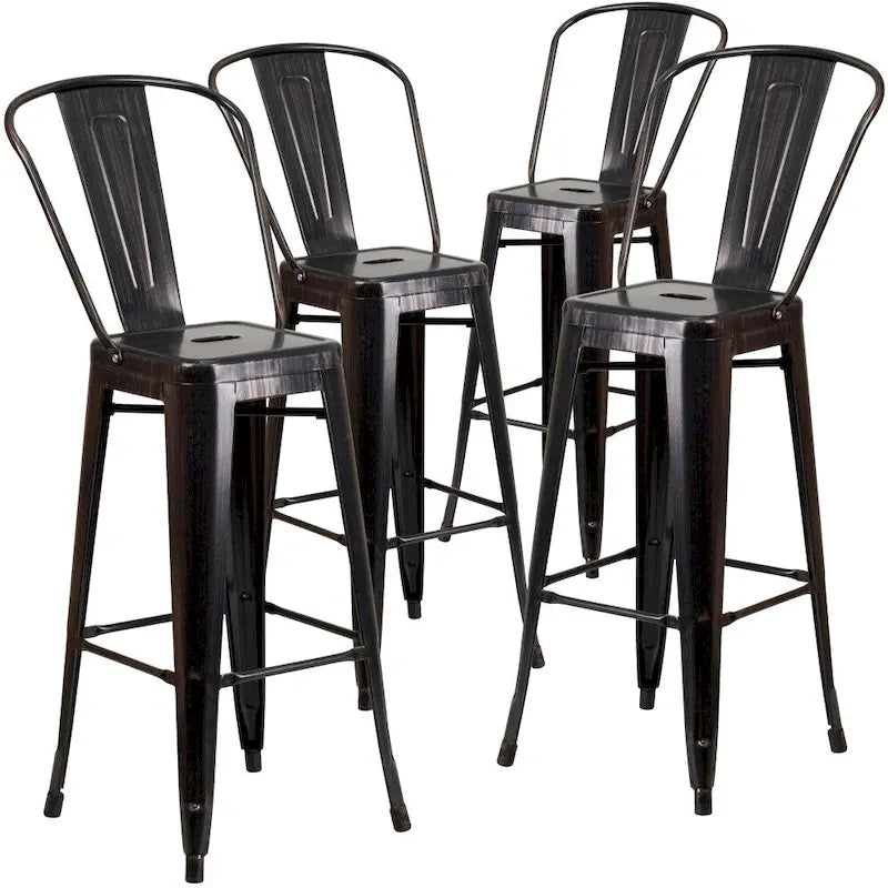 4 Pack 30  High Metal Indoor-Outdoor Barstool with Back - Kitchen Furniture