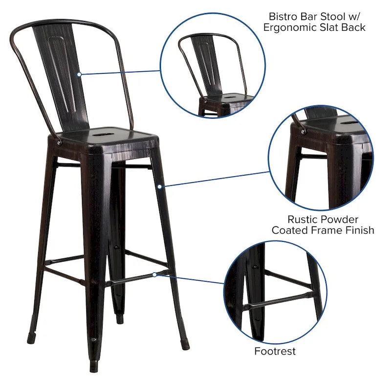 4 Pack 30  High Metal Indoor-Outdoor Barstool with Back - Kitchen Furniture