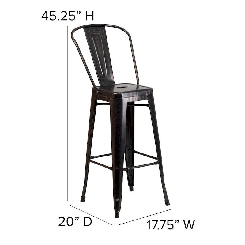 4 Pack 30  High Metal Indoor-Outdoor Barstool with Back - Kitchen Furniture
