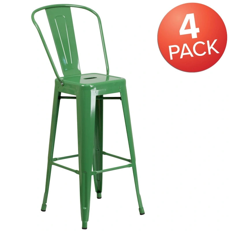 4 Pack 30  High Metal Indoor-Outdoor Barstool with Back - Kitchen Furniture