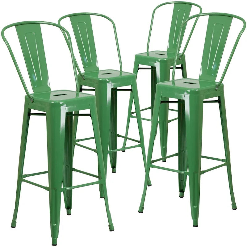 4 Pack 30  High Metal Indoor-Outdoor Barstool with Back - Kitchen Furniture