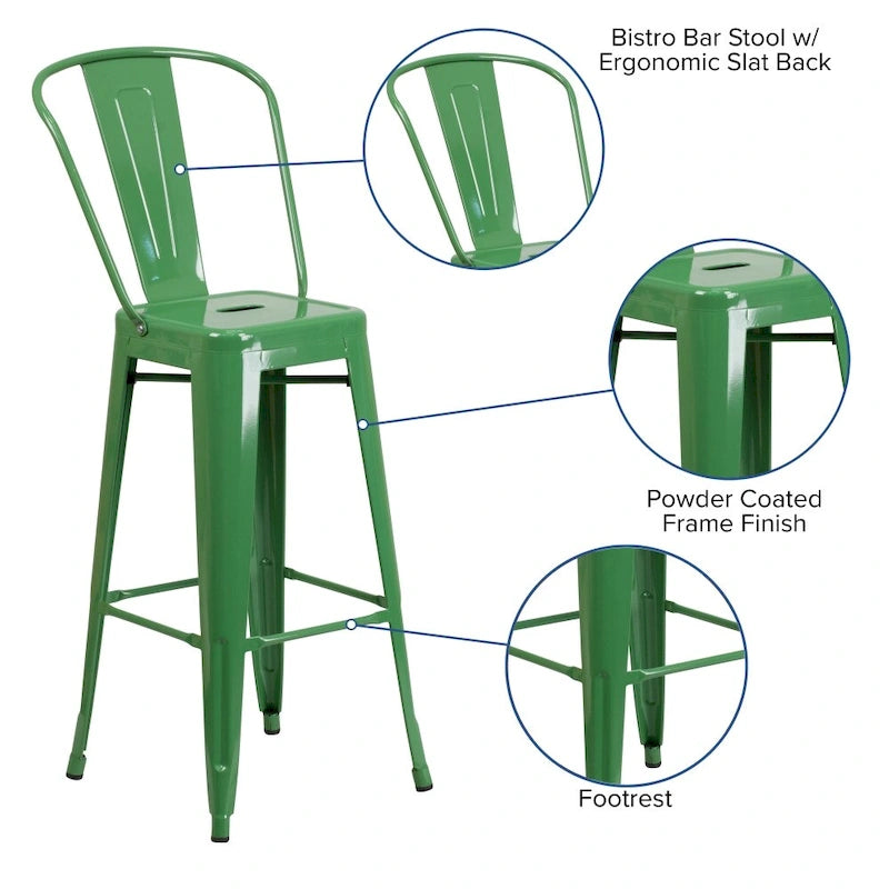 4 Pack 30  High Metal Indoor-Outdoor Barstool with Back - Kitchen Furniture