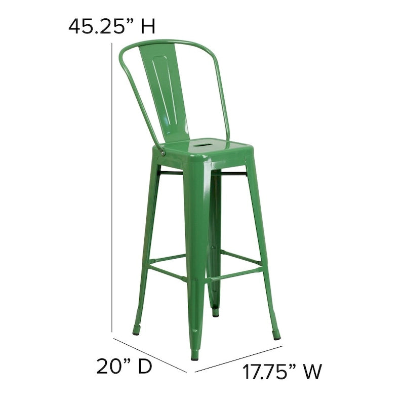 4 Pack 30  High Metal Indoor-Outdoor Barstool with Back - Kitchen Furniture