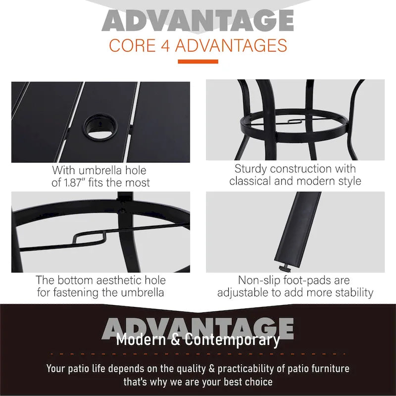 MAISON ARTS 5 Piece Outdoor Patio Dining Set, 4 Metal Stackable Dining Chairs and 1 Round 37.8  Diameter Umbrella Table