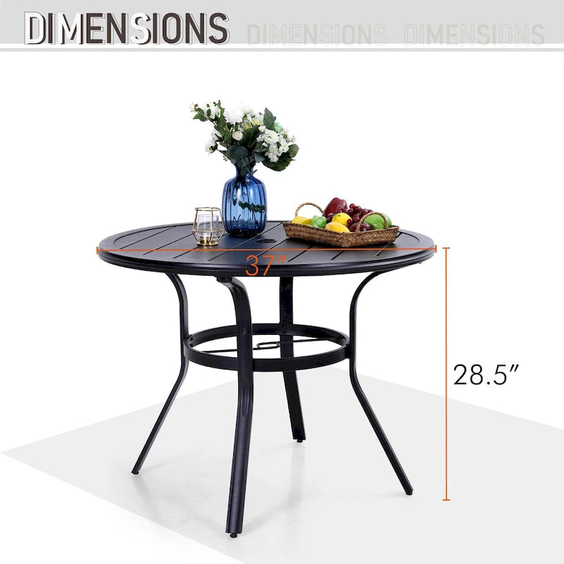MAISON ARTS 5 Piece Outdoor Patio Dining Set, 4 Metal Stackable Dining Chairs and 1 Round 37.8  Diameter Umbrella Table