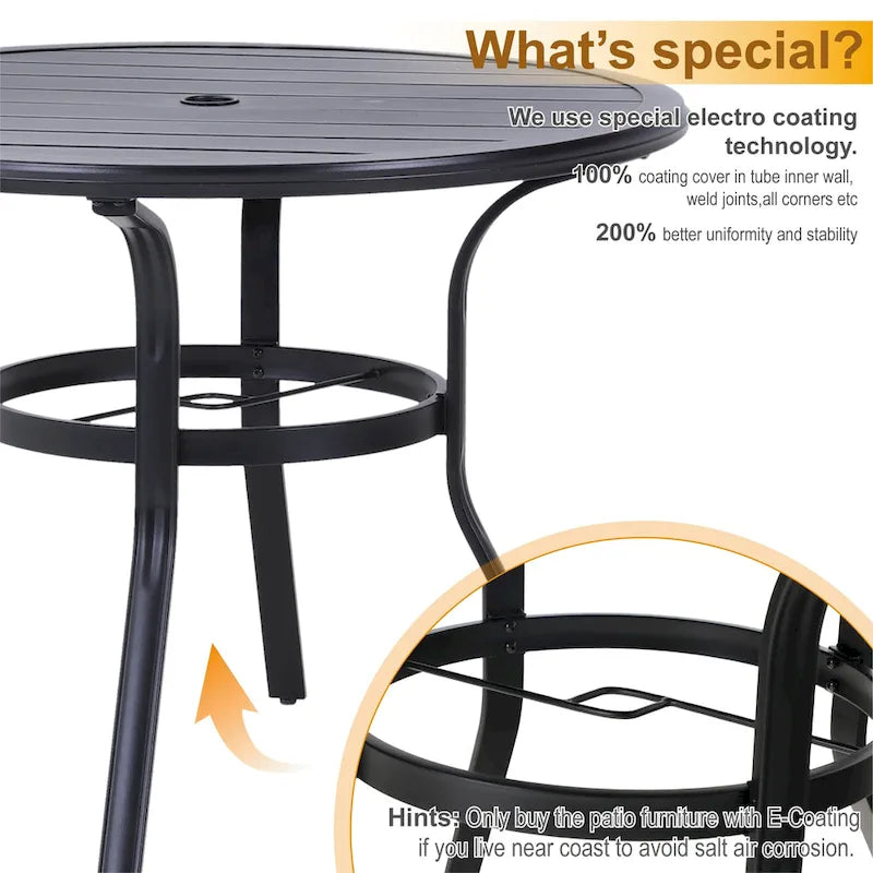 MAISON ARTS 5 Piece Outdoor Patio Dining Set, 4 Metal Stackable Dining Chairs and 1 Round 37.8  Diameter Umbrella Table