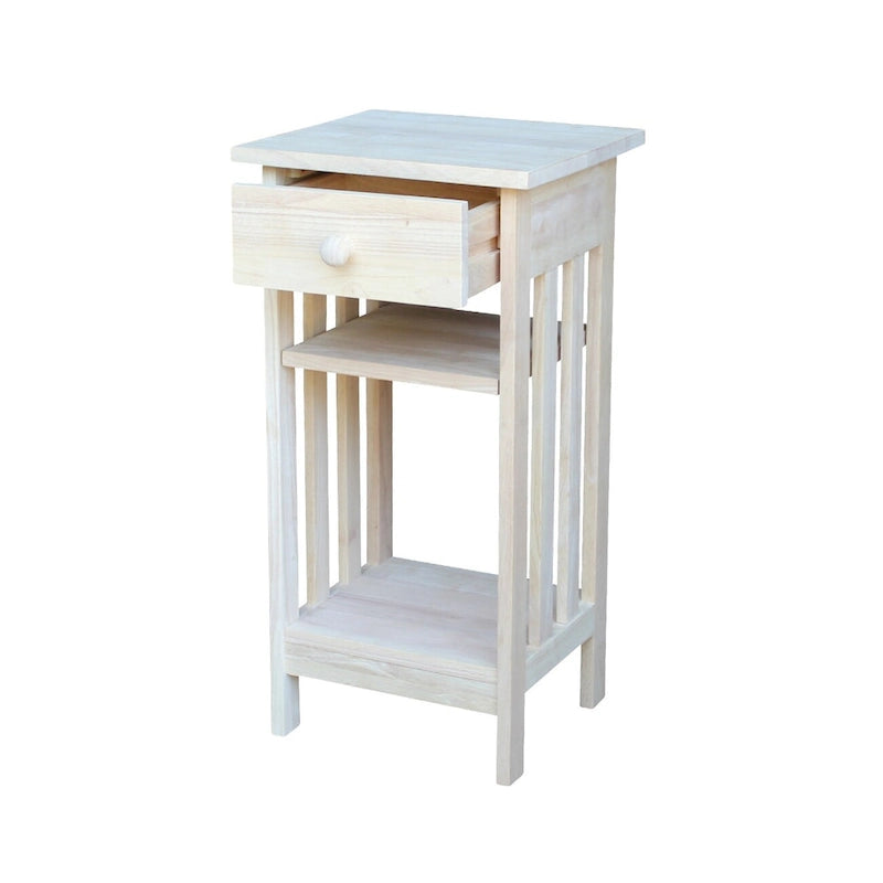 Unfinished Solid Parawood Telephone Stand with Drawer - Unfinished Wood