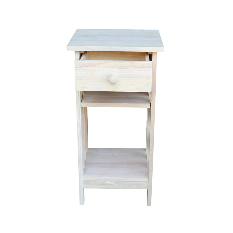 Unfinished Solid Parawood Telephone Stand with Drawer - Unfinished Wood