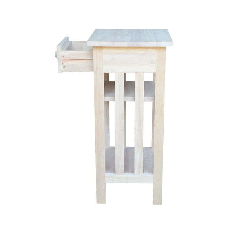 Unfinished Solid Parawood Telephone Stand with Drawer - Unfinished Wood