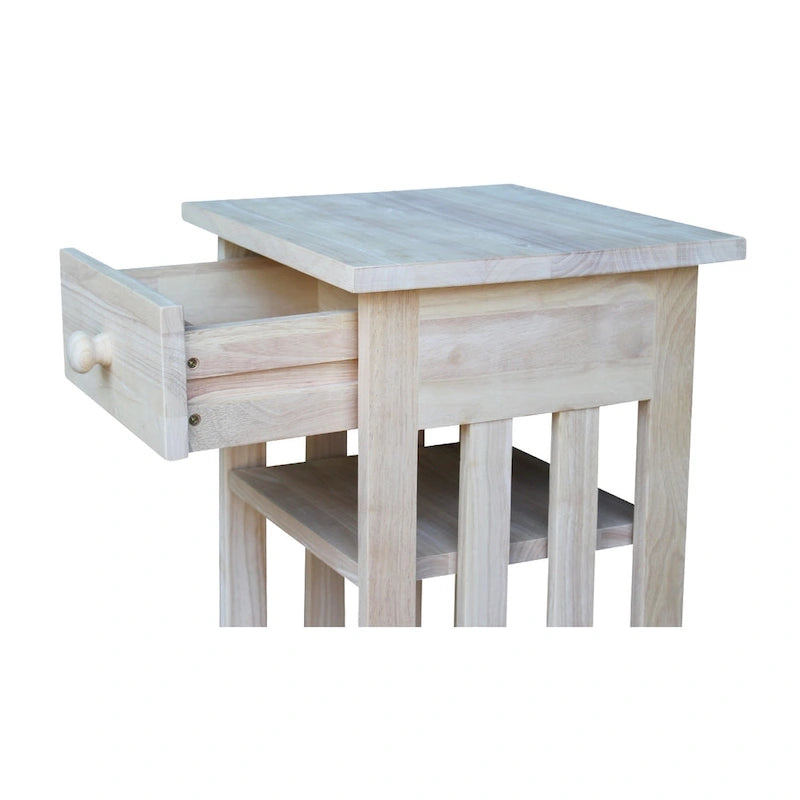 Unfinished Solid Parawood Telephone Stand with Drawer - Unfinished Wood
