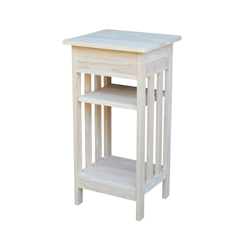 Unfinished Solid Parawood Telephone Stand with Drawer - Unfinished Wood