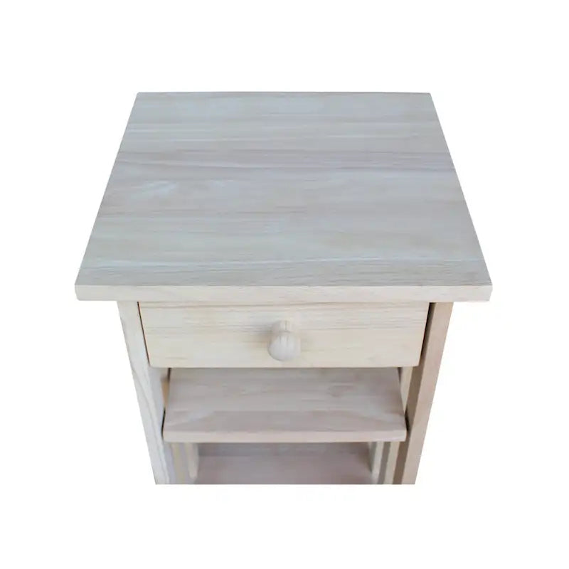 Unfinished Solid Parawood Telephone Stand with Drawer - Unfinished Wood