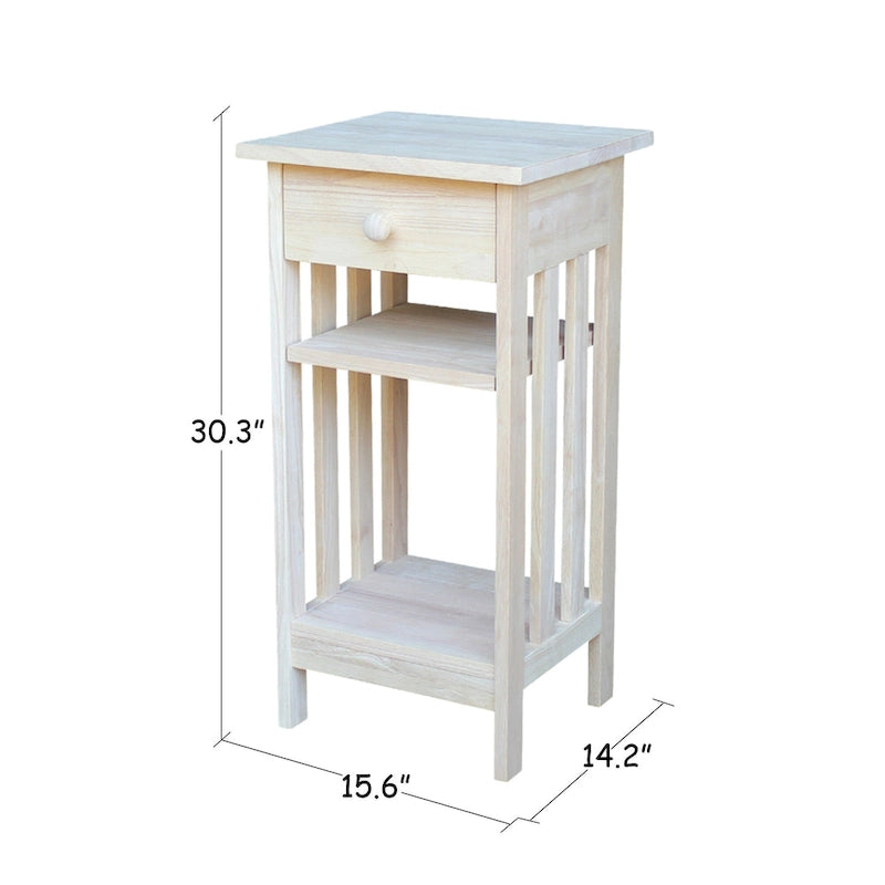 Unfinished Solid Parawood Telephone Stand with Drawer - Unfinished Wood