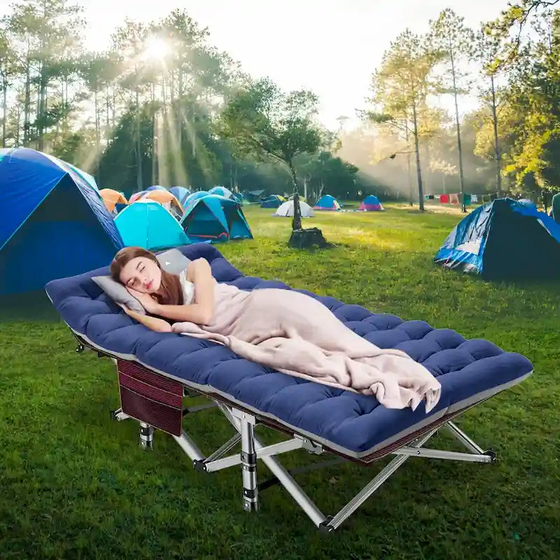 DoCred Portable Outdoor Sleeping Bed, Heavy Duty Camping Cot, Blue