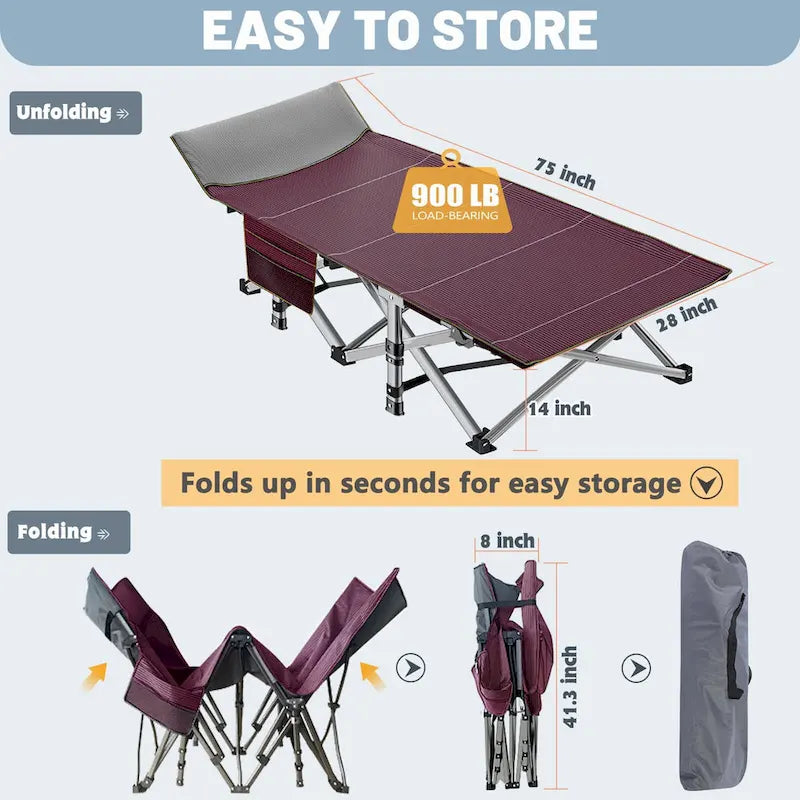 DoCred Portable Outdoor Sleeping Bed, Heavy Duty Camping Cot, Blue