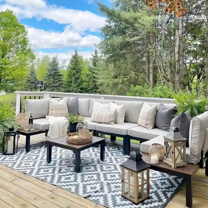 MAISON ARTS Outdoor 6-Piece Patio Sectional sofa set, E-coating Steel frame Conversation Sets with Grey Cushion - 6-Seat