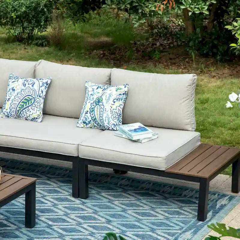 MAISON ARTS Outdoor 6-Piece Patio Sectional sofa set, E-coating Steel frame Conversation Sets with Grey Cushion - 6-Seat