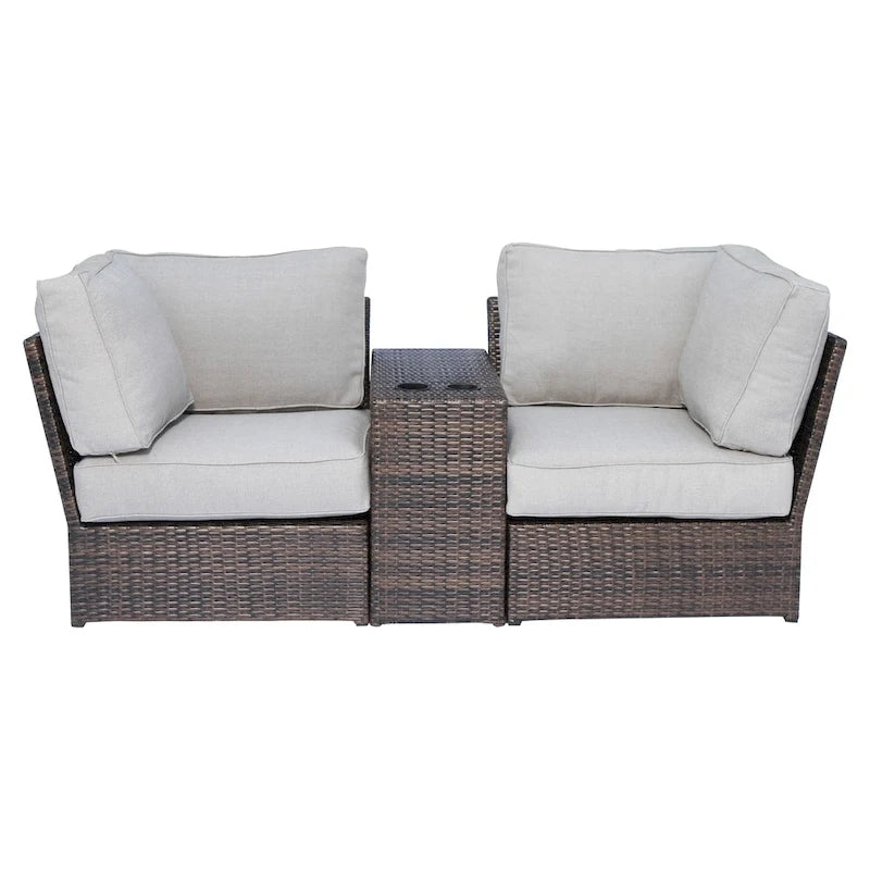 LSI Brown Wicker Cup Holder Table and Loveseat
