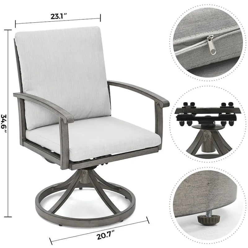 EGEIROS LIFE AluLux 7-Piece Aluminum Patio Dining Set with 2 Swivel Dining Chairs, 4 Dining Chairs and Washable Cushions