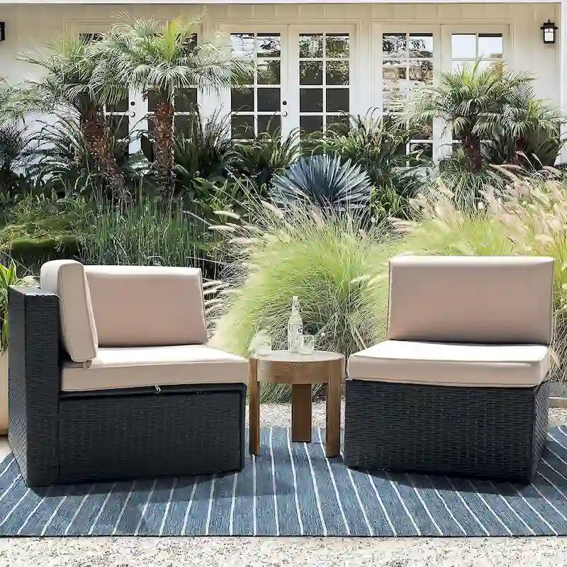 Homall 2 Pieces Patio Furniture Set PE Rattan Sofa Chair Set, Beige