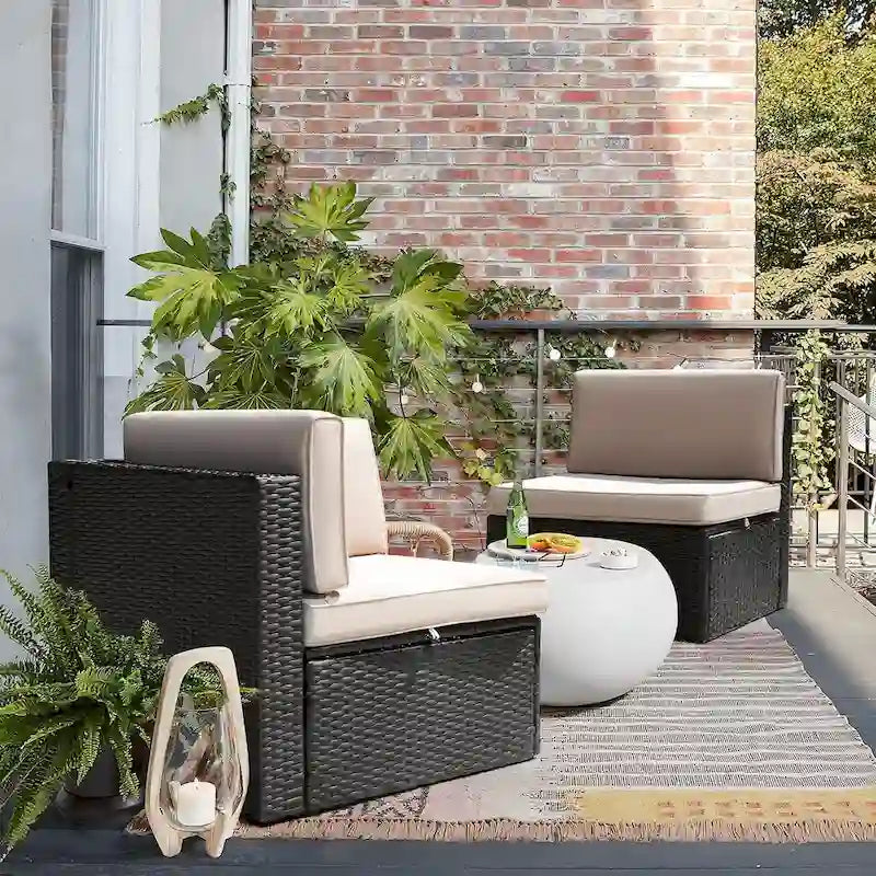 Homall 2 Pieces Patio Furniture Set PE Rattan Sofa Chair Set, Beige