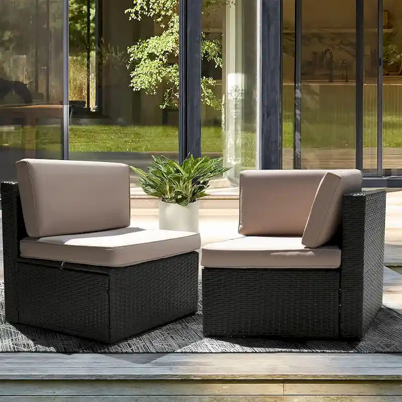 Homall 2 Pieces Patio Furniture Set PE Rattan Sofa Chair Set, Beige