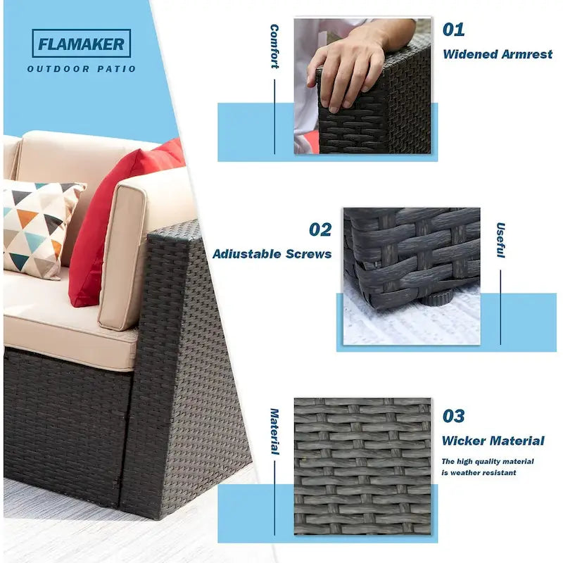 Homall 2 Pieces Patio Furniture Set PE Rattan Sofa Chair Set, Beige