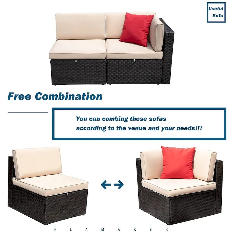 Homall 2 Pieces Patio Furniture Set PE Rattan Sofa Chair Set, Beige