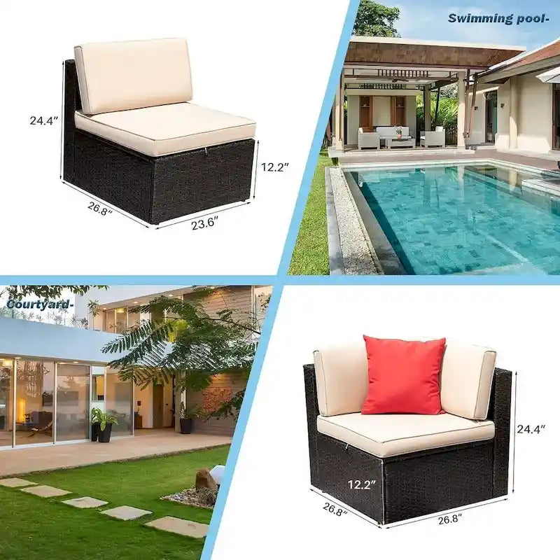 Homall 2 Pieces Patio Furniture Set PE Rattan Sofa Chair Set, Beige