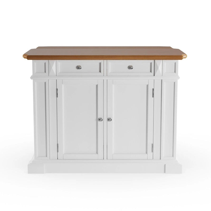Kitchen Island with Drop Leaf - White and Distressed Oak