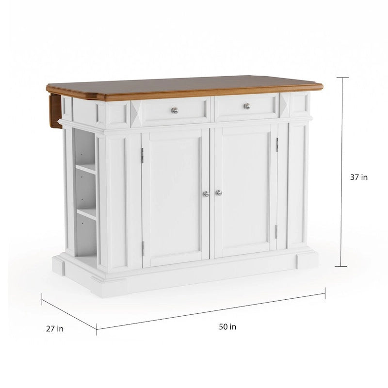 Kitchen Island with Drop Leaf - White and Distressed Oak