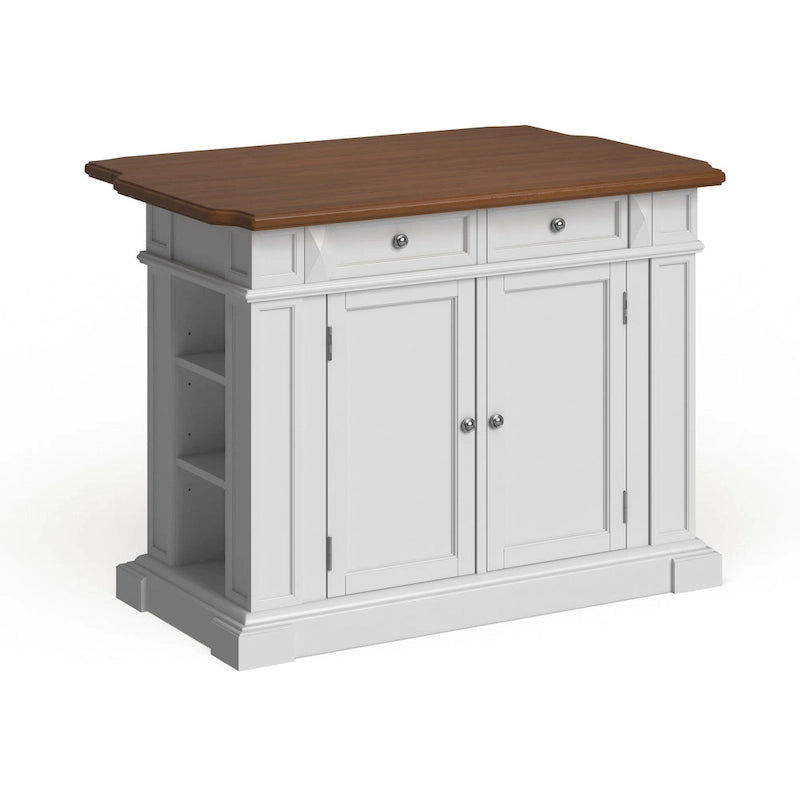Kitchen Island with Drop Leaf - White and Distressed Oak