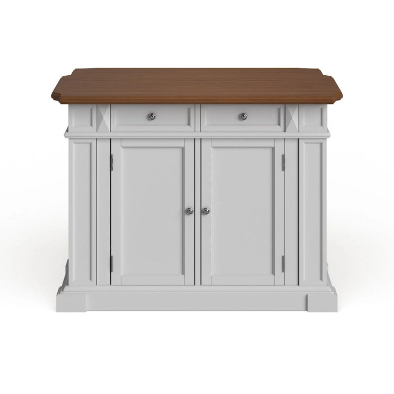 Kitchen Island with Drop Leaf - White and Distressed Oak