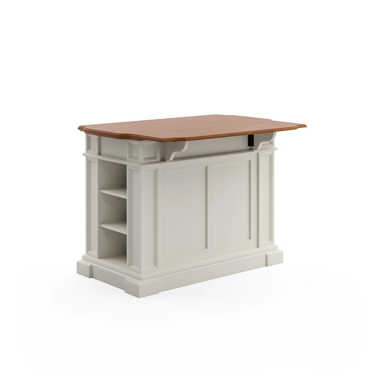 Kitchen Island with Drop Leaf - White and Distressed Oak