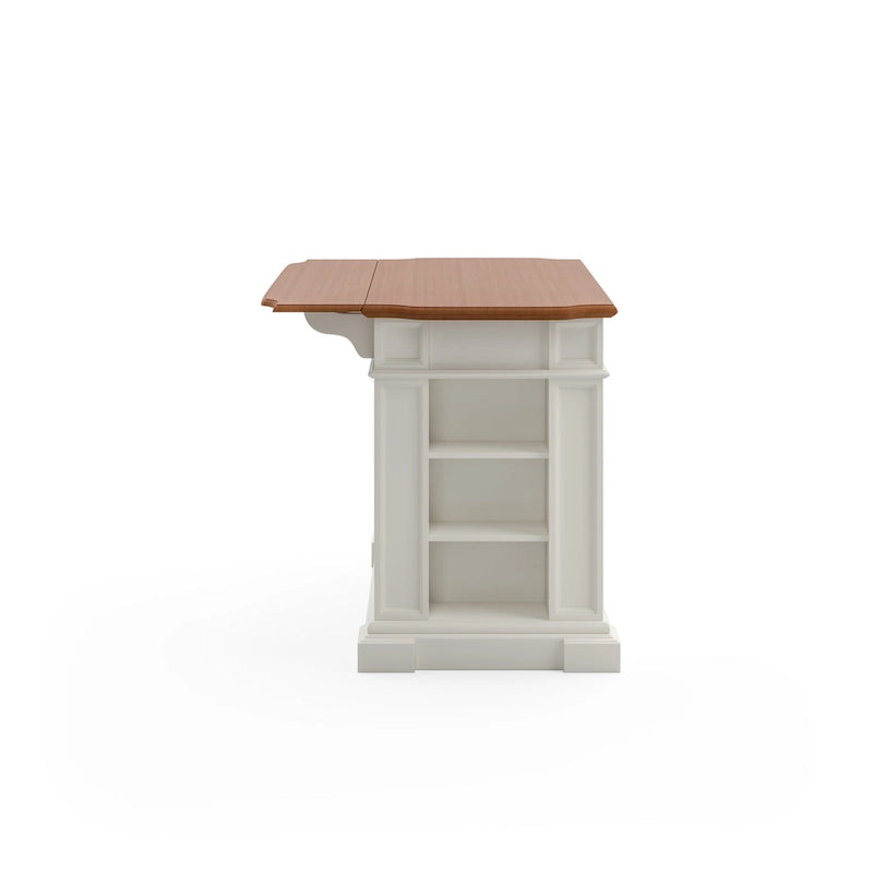 Kitchen Island with Drop Leaf - White and Distressed Oak