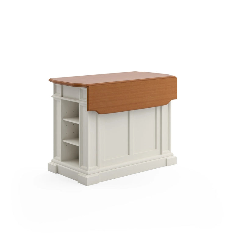 Kitchen Island with Drop Leaf - White and Distressed Oak