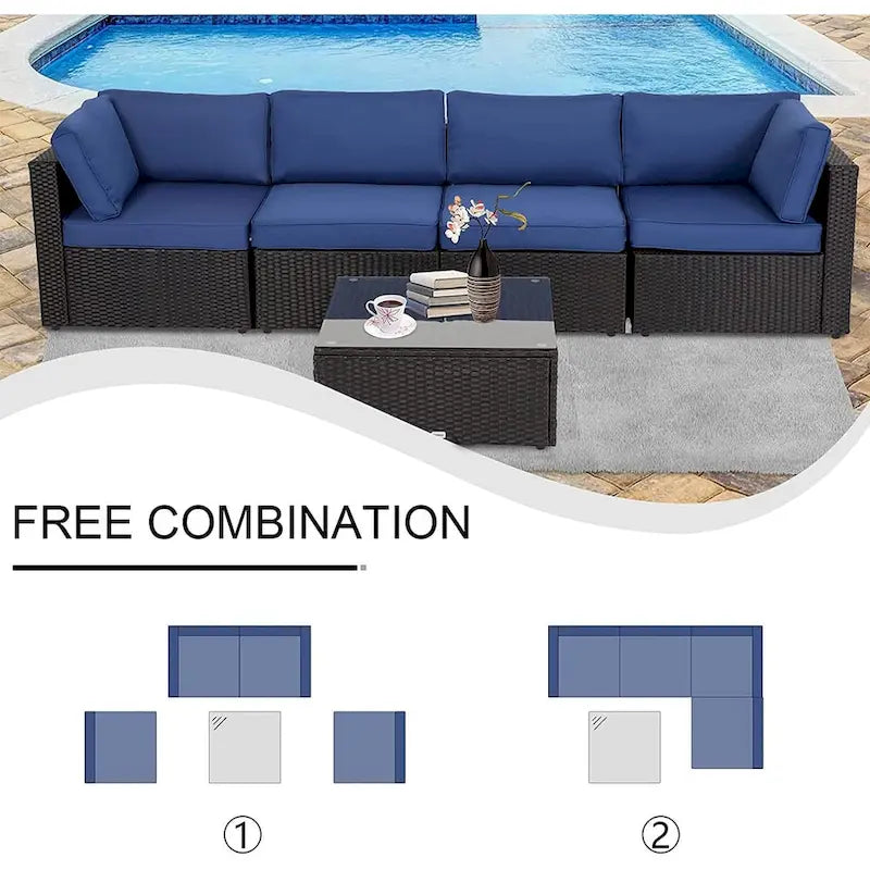Kinsunny 5-Piece Outdoor Sectional Sofa, Patio Furniture Outdoor Conversation Set with Cushions, All-Weather Rattan Wicker Sofa