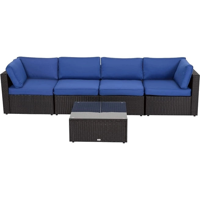 Kinsunny 5-Piece Outdoor Sectional Sofa, Patio Furniture Outdoor Conversation Set with Cushions, All-Weather Rattan Wicker Sofa