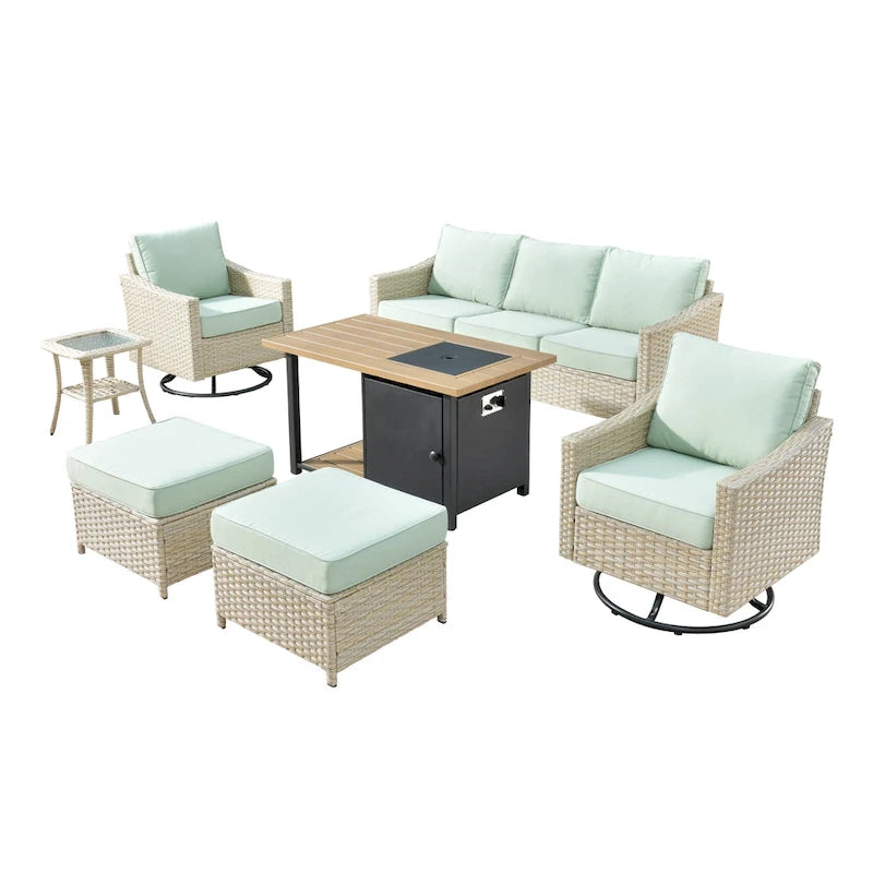 HOOOWOOO 7-piece Outdoor Wicker Patio Furniture Set with Fire Pit Table