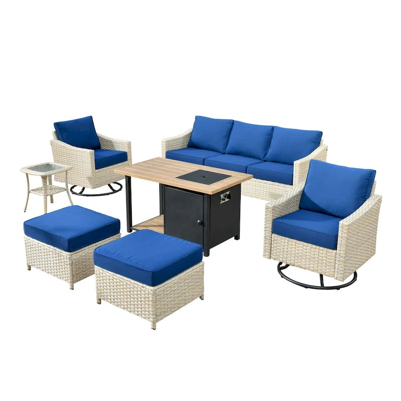 HOOOWOOO 7-piece Outdoor Wicker Patio Furniture Set with Fire Pit Table