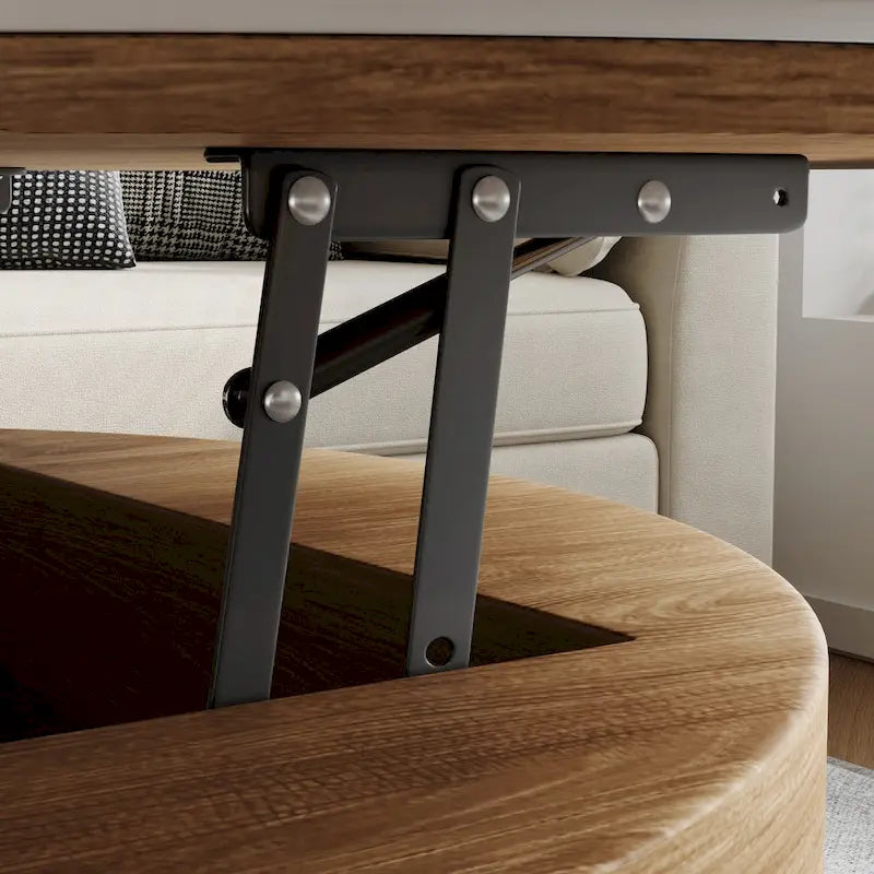 Round Lift-Top Coffee Table with Storage and Ottomans - Brown and Black