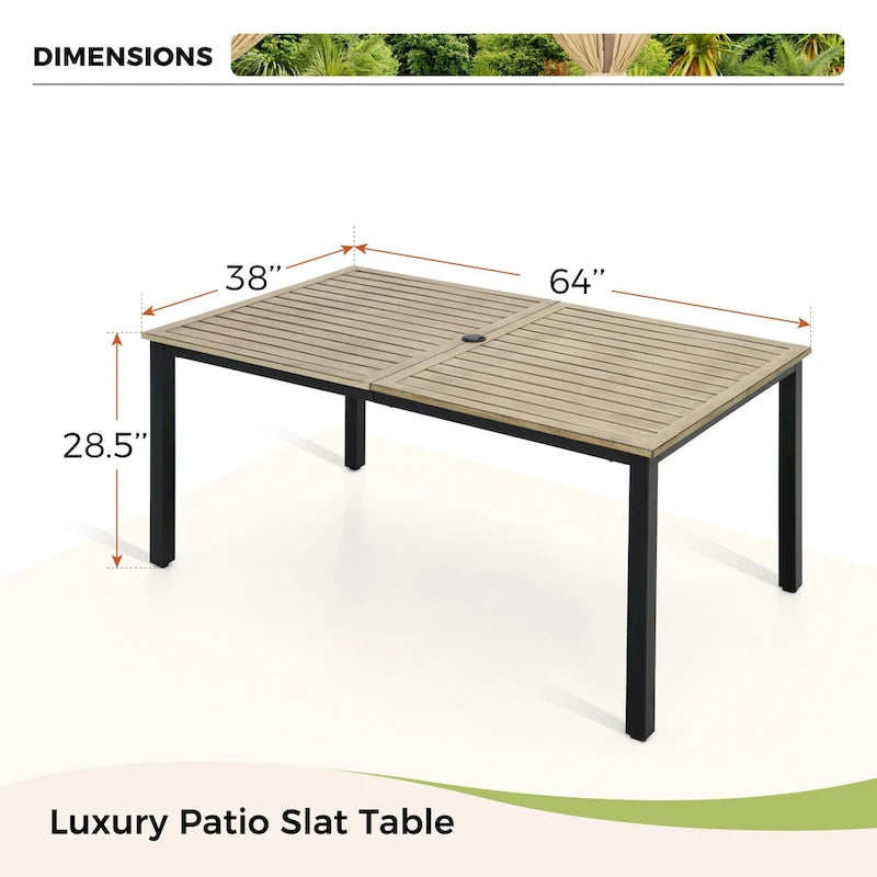 MAISON ARTS Outdoor Patio Dining Set 7 Piece Furniture Set with 6 Textilene Chairs and Metal Rectangular Brown Dining Table