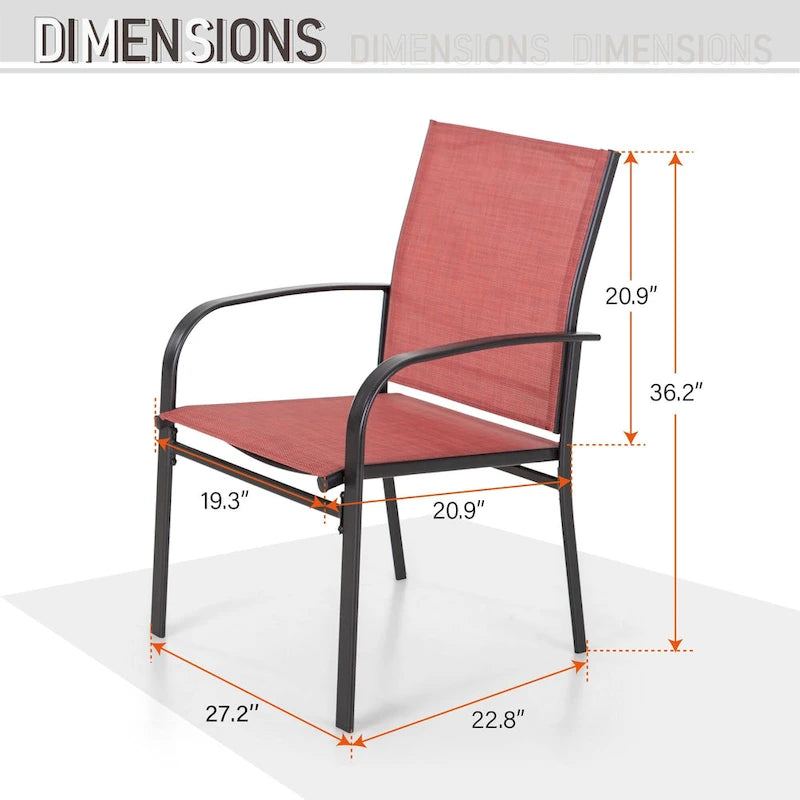 MAISON ARTS Outdoor Patio Dining Set 7 Piece Furniture Set with 6 Textilene Chairs and Metal Rectangular Brown Dining Table