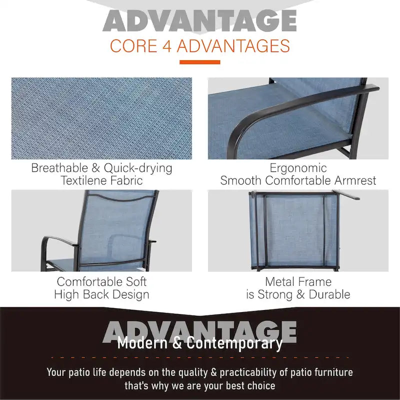 MAISON ARTS Outdoor Patio Dining Set 7 Piece Furniture Set with 6 Textilene Chairs and Metal Rectangular Brown Dining Table